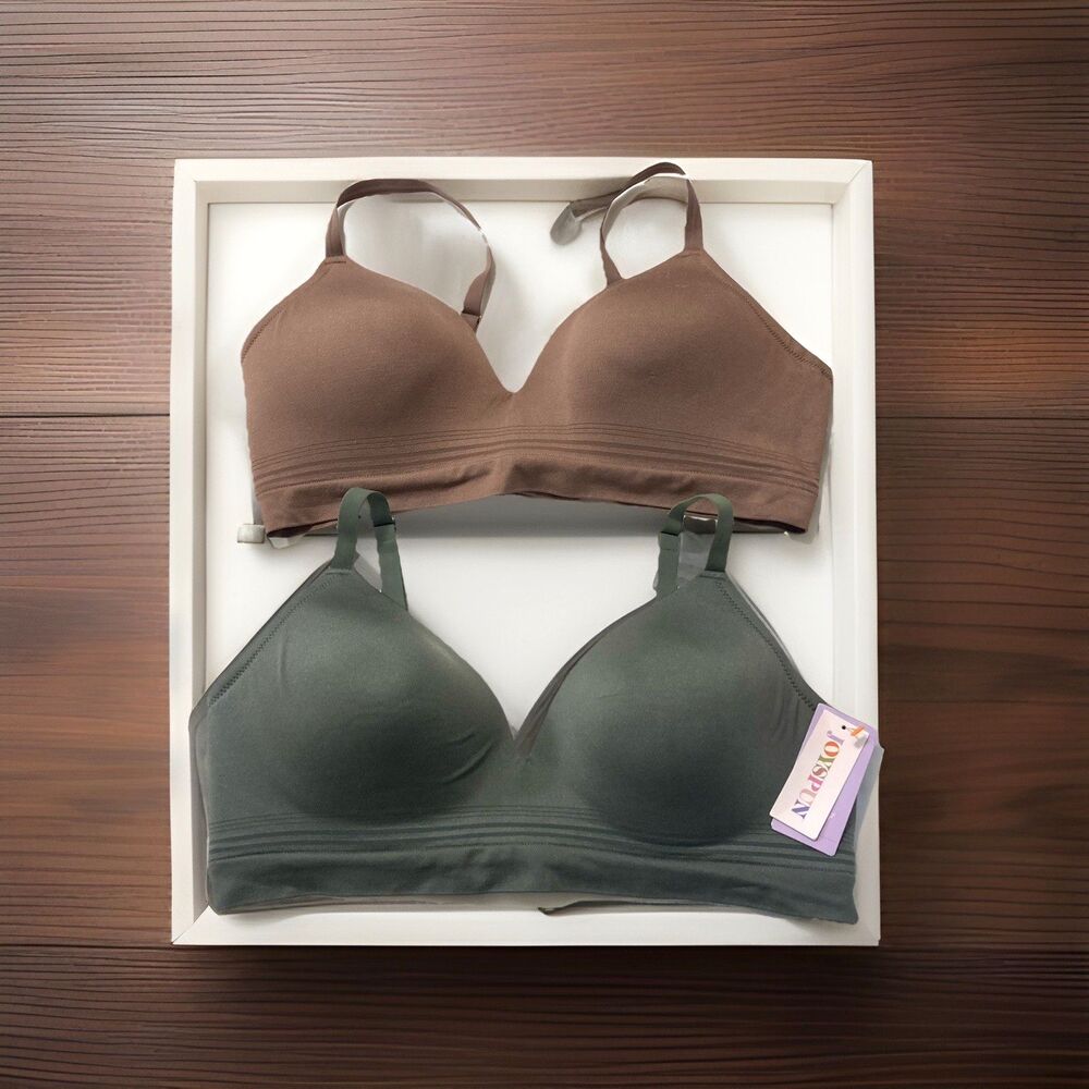 Joyspun Bra Size 3XL Set of 2 Green Brown Padded Wireless Adjustable Clasp Back